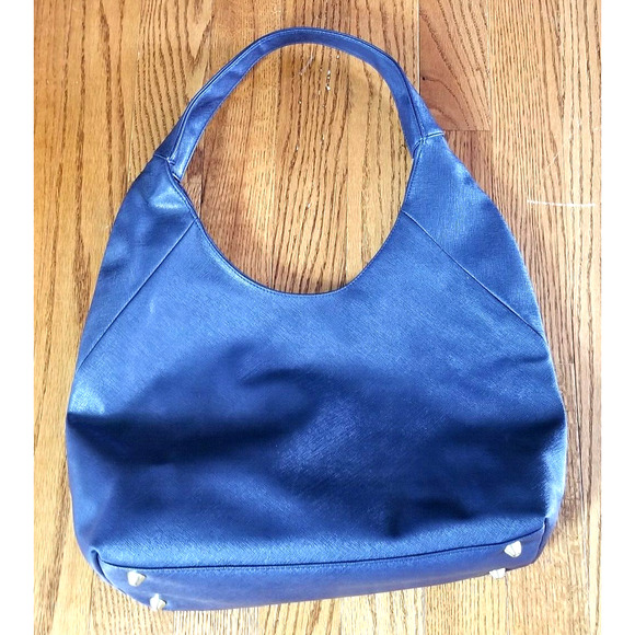 Toss Designs Oversized Hobo Shoulder Bag Dark Blue Bottom Studs 14"x11:x5" - Picture 6 of 6